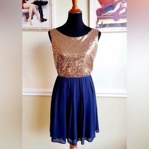 Bronzed Sequins and Navy Alythea Dress